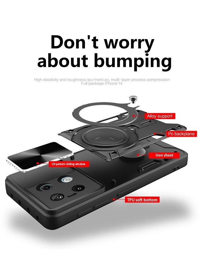 Generic For Xiaomi Redmi Note 13 Pro 5G Case, with Slide Camera Cover and Stand Kickstand Magnetic Ring Shockproof Protective Cover, Anti-Fall Drop Protection, Shockproof Case, Black  - Image 5