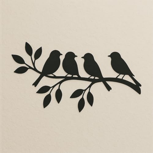 MAYUMI DÉCOR | Wooden Wall Plaque/Wall Sign For Home Decoration | Ready To Hang Wall Decor (Black) – 400 mm Length (Birds on the Leafy Branch) - Image 1