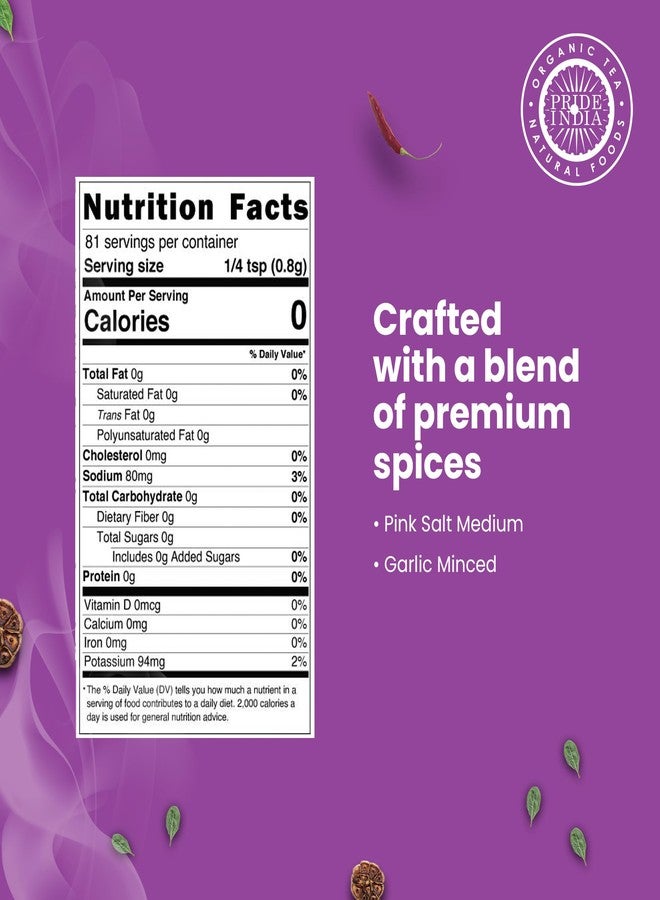 Pride Of India Garlic Salt 2.3 oz (65 gm) w/Convenient Grinder Cap Savory Tangy Taste |For Grilled Meats Roasted Vegetables Dressing Seafood | Non-Bioengineered Vegan Gluten Free by Pride of India - Image 3