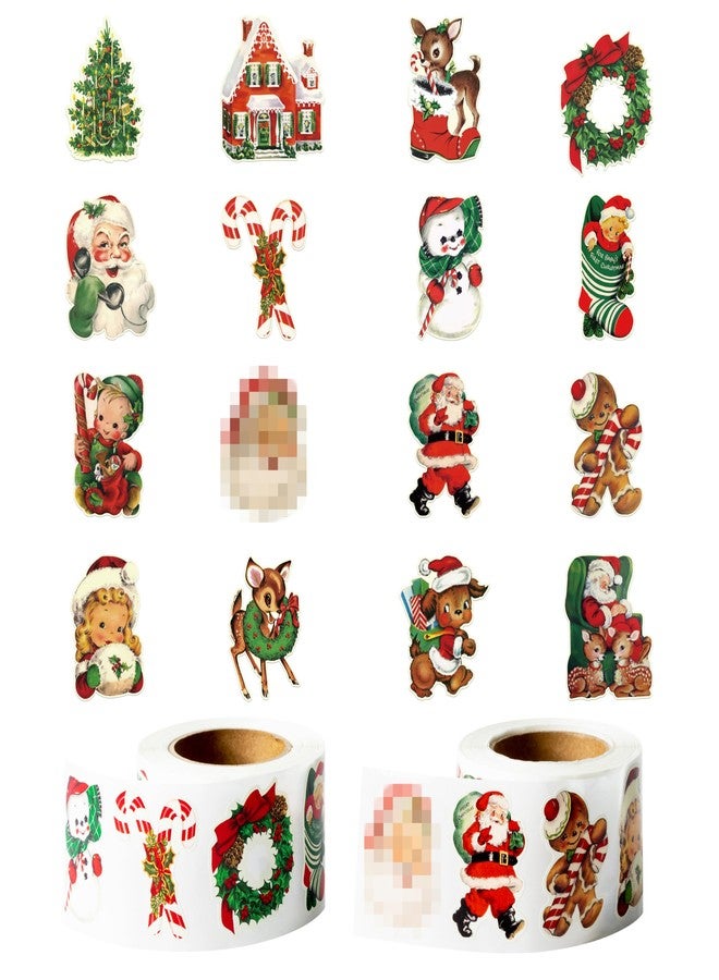 W1cwey Vintage Christmas Sticker Rolls - 1000 Pcs Cartoon Santa Snowman Elk Xmas Tree Waterproof Vinyl Reusable Laptop Stickers Coloring Scrapbook Water Bottle Page Activity Pad Christmas Party Favors - Image 1