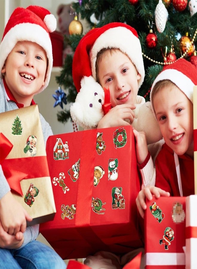 W1cwey Vintage Christmas Sticker Rolls - 1000 Pcs Cartoon Santa Snowman Elk Xmas Tree Waterproof Vinyl Reusable Laptop Stickers Coloring Scrapbook Water Bottle Page Activity Pad Christmas Party Favors - Image 5