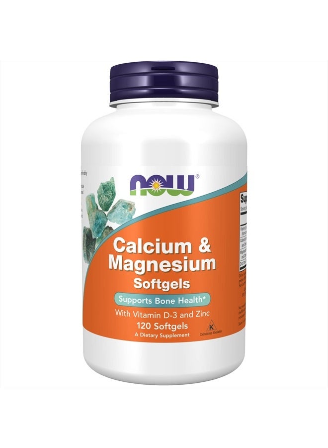 now Supplements, Calcium & Magnesium with Vitamin D-3 and Zinc, Supports Bone Health*, 120 Softgels - Image 1