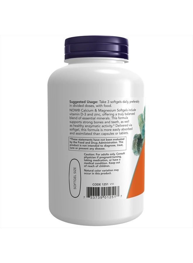 now Supplements, Calcium & Magnesium with Vitamin D-3 and Zinc, Supports Bone Health*, 120 Softgels - Image 3