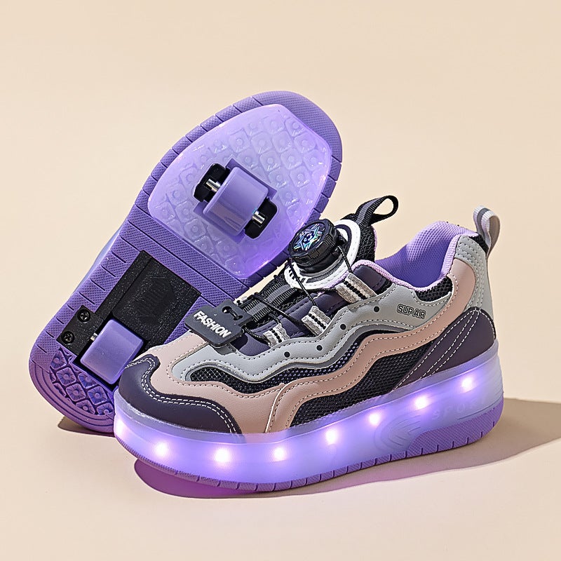 Two-Wheeled Heloon Shoes For Girls Roller Shoes Children'S Four-Wheeled Luminous Roller Skates For Girls With Reachable Wheels For Students Roller Skates - Image 2