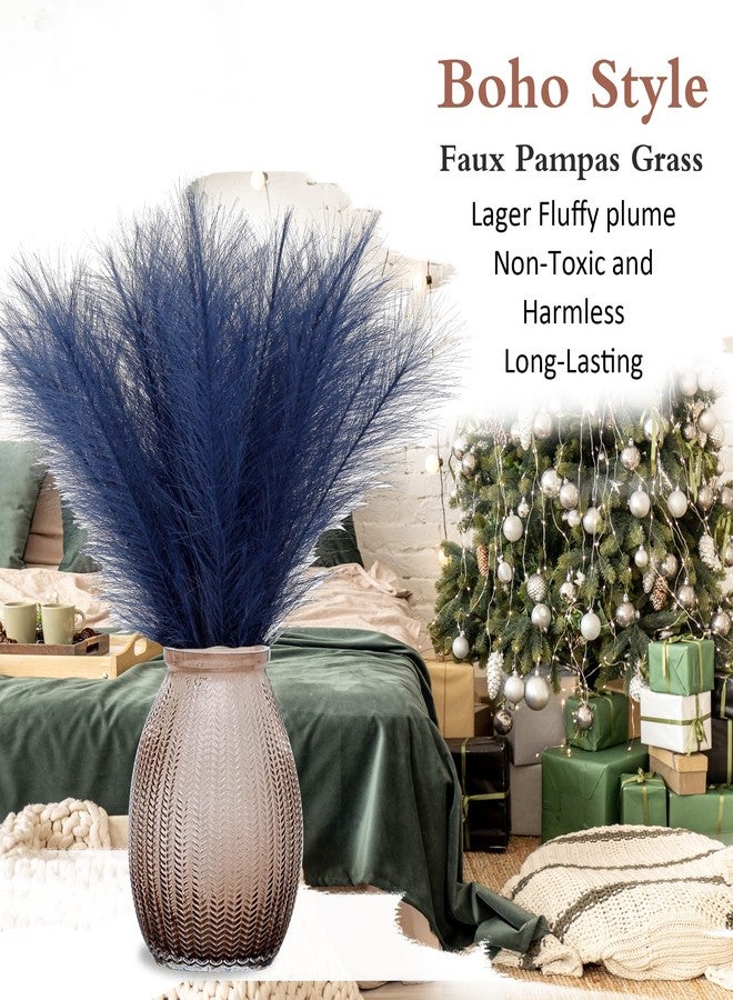 Acfruits Navy Blue Pampas Grass Small, 30 Pcs 17" Faux Pampas Grass Short Decor, Pompas Grass Flower Arrangement and Vase Filler for Boho Home Wedding Decoration - Image 5