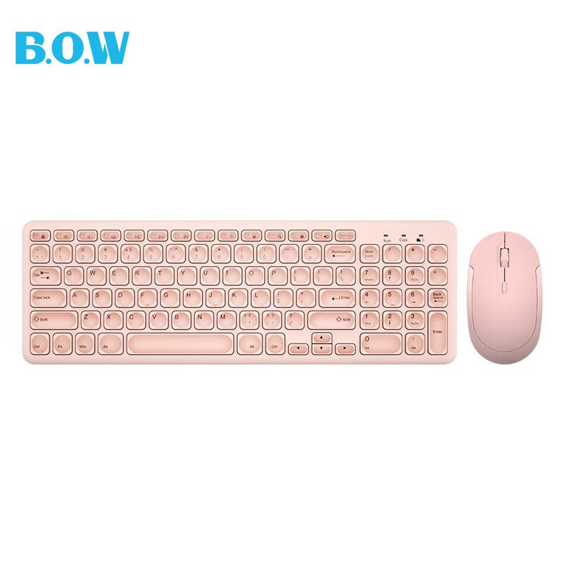B.O.W Hangshi HW256 Wireless Keyboard And Mouse Set, Office Keyboard And Mouse Combo, Ultra-Thin Portable, Splash-Resistant, Computer Keyboard, Laptop Keyboard, Pink - Image 1