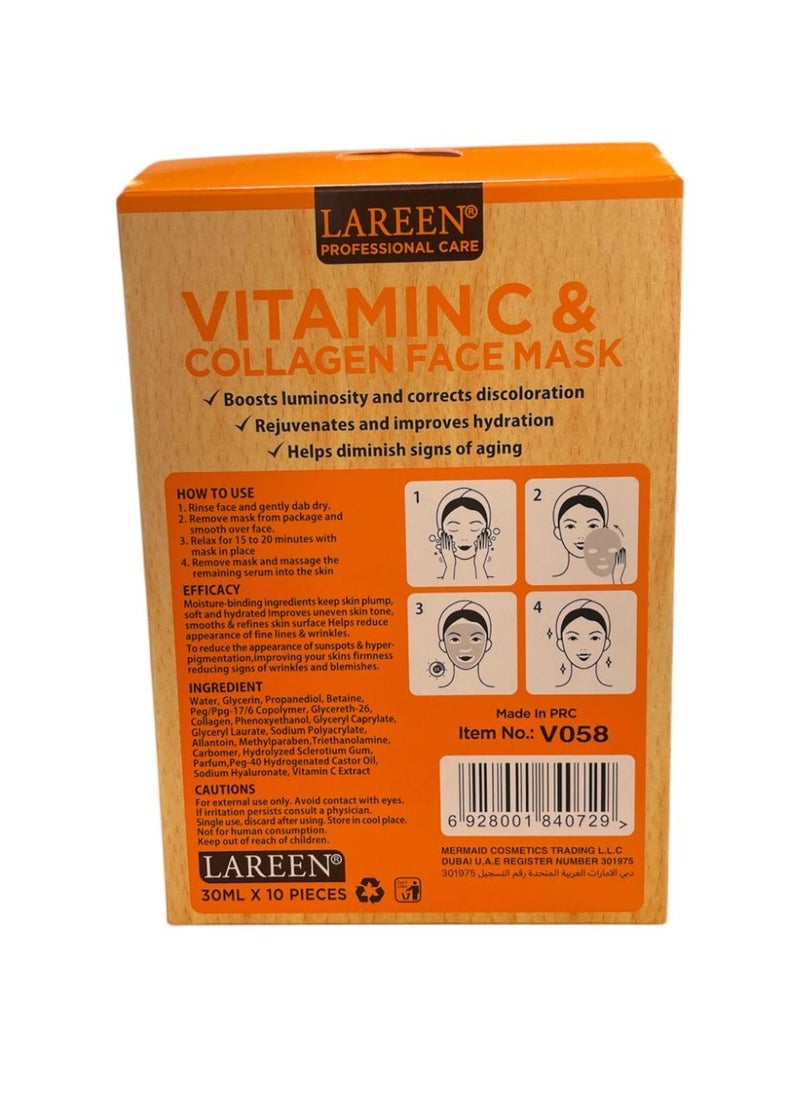 Lareen LAREEN VITAMIN C & COLLAGEN FACE MASK MOISTURIZING, RESTORING, TONING WITH DEEP HYDRATION 10 MASK  - Image 2