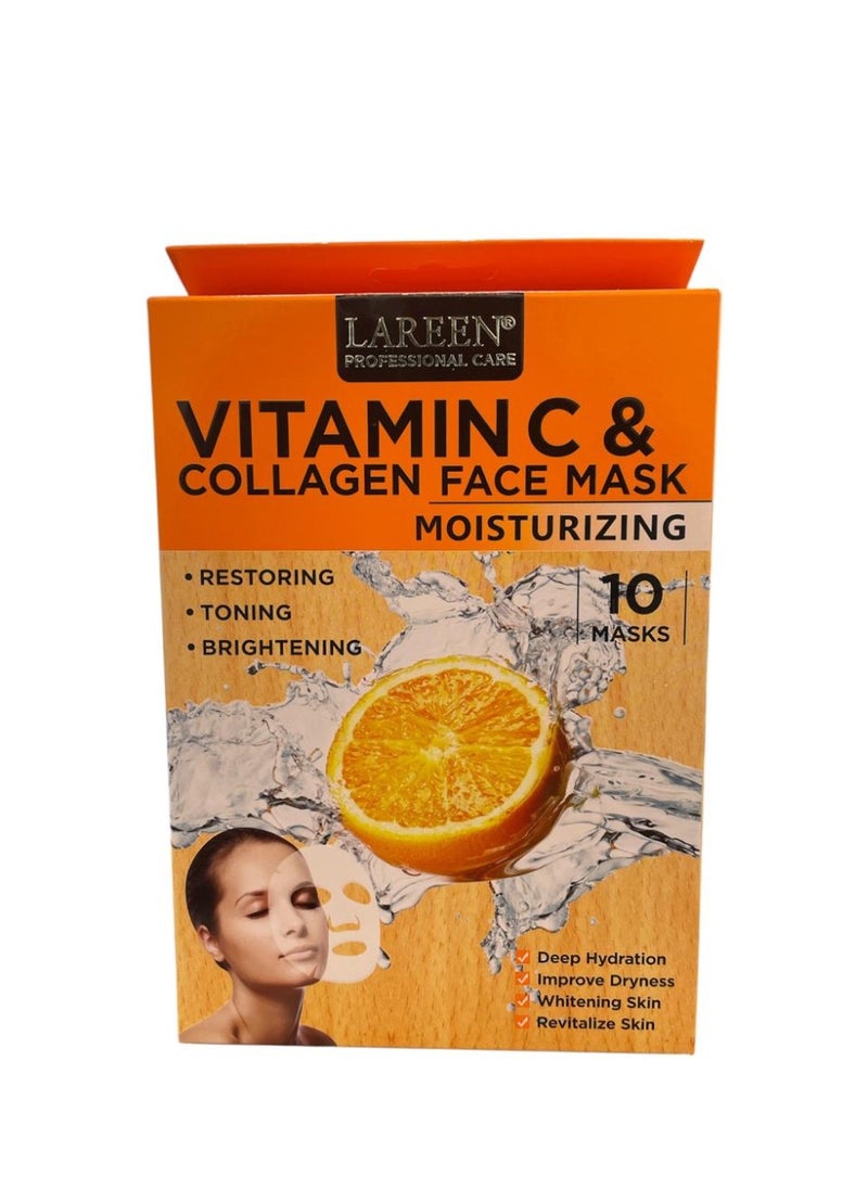 Lareen LAREEN VITAMIN C & COLLAGEN FACE MASK MOISTURIZING, RESTORING, TONING WITH DEEP HYDRATION 10 MASK  - Image 3