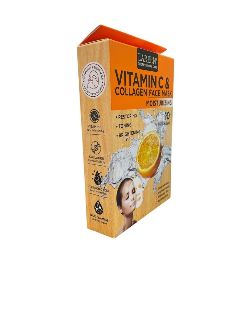 Lareen LAREEN VITAMIN C & COLLAGEN FACE MASK MOISTURIZING, RESTORING, TONING WITH DEEP HYDRATION 10 MASK  - Image 1