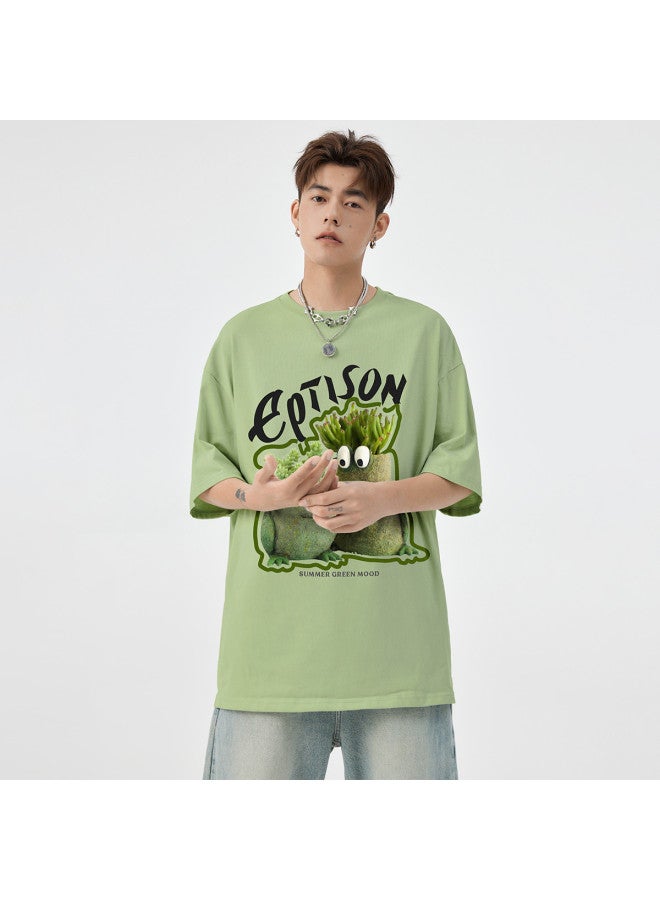 EPTISON men's Summer Mountain-style Cartoon Green Plant Print Round Neck T-shirt - Fashionable Sportswear Outdoor Apparel - Image 4