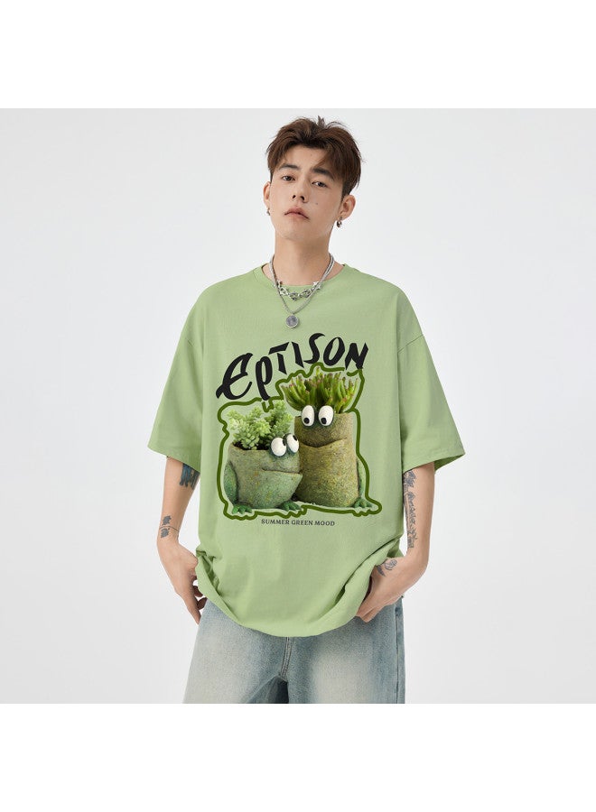 EPTISON men's Summer Mountain-style Cartoon Green Plant Print Round Neck T-shirt - Fashionable Sportswear Outdoor Apparel - Image 5