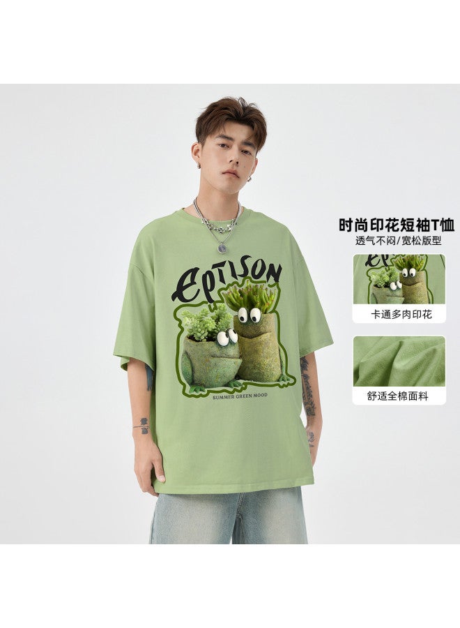 EPTISON men's Summer Mountain-style Cartoon Green Plant Print Round Neck T-shirt - Fashionable Sportswear Outdoor Apparel - Image 2