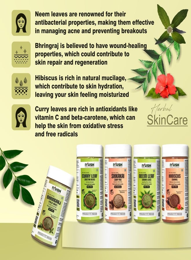 IYUSH Herbal Ayurveda Bhringraj Shikakai مسحوق الكاري النيم والكركديه - 100 جم لكل منهما - Image 3