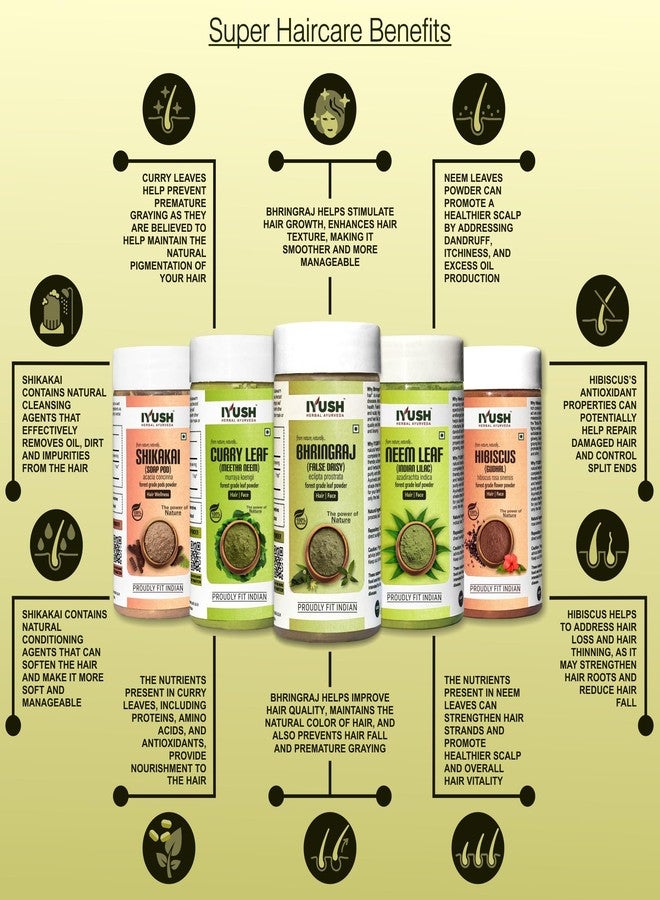 IYUSH Herbal Ayurveda Bhringraj Shikakai مسحوق الكاري النيم والكركديه - 100 جم لكل منهما - Image 2