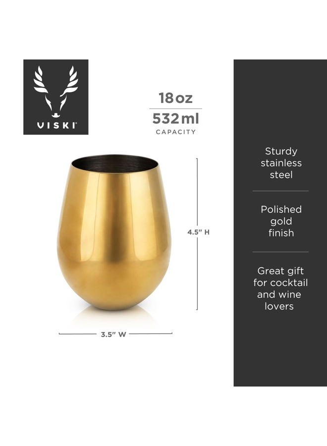 Viski Gold Stemless Wine Glasses | Set of 2 | Belmont - Image 3