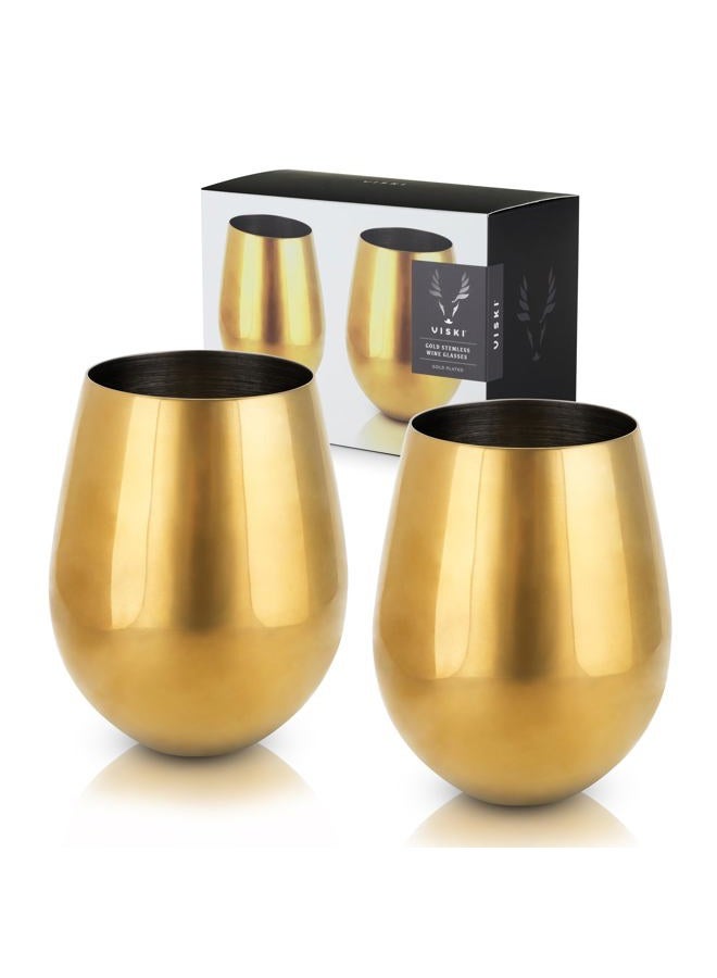 Viski Gold Stemless Wine Glasses | Set of 2 | Belmont - Image 1