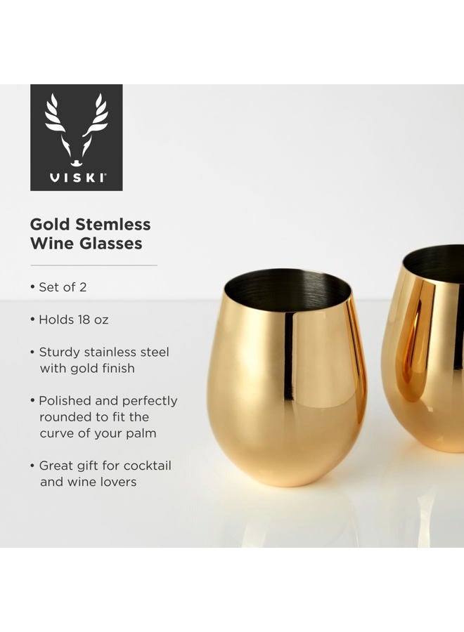 Viski Gold Stemless Wine Glasses | Set of 2 | Belmont - Image 2