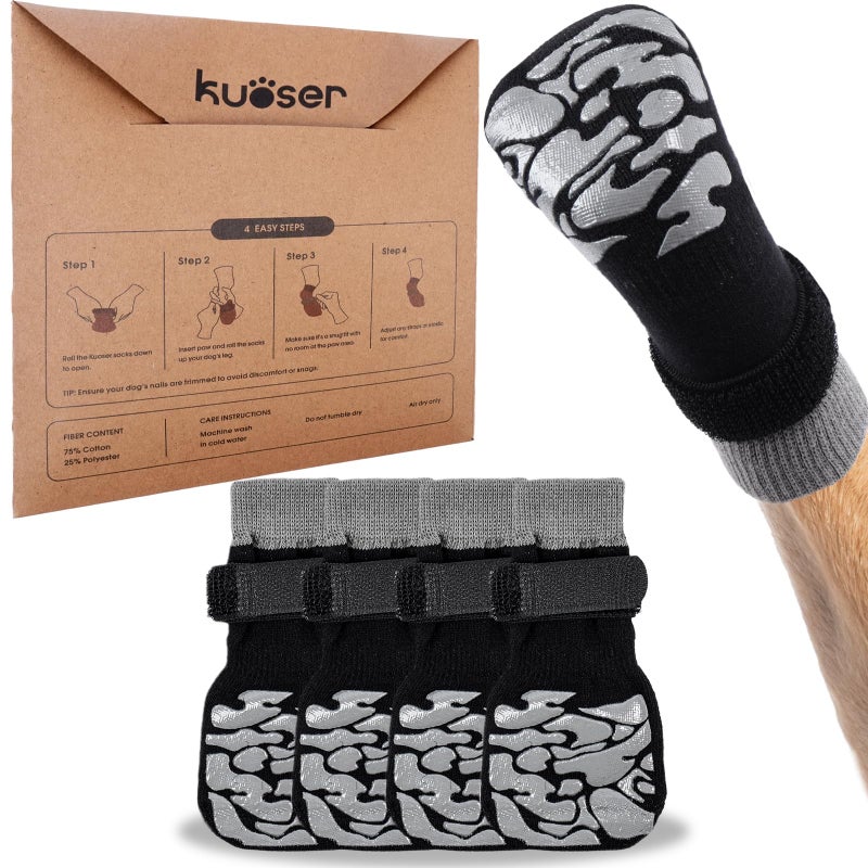 Kuoser Non-Slip Dog Socks, 4 Pcs Socks to Prevent Licking Paws, Paw Protectors for Hot Pavement, Hardwood Floors, Traction Control for Small, Medium, Large Dogs - Image 1