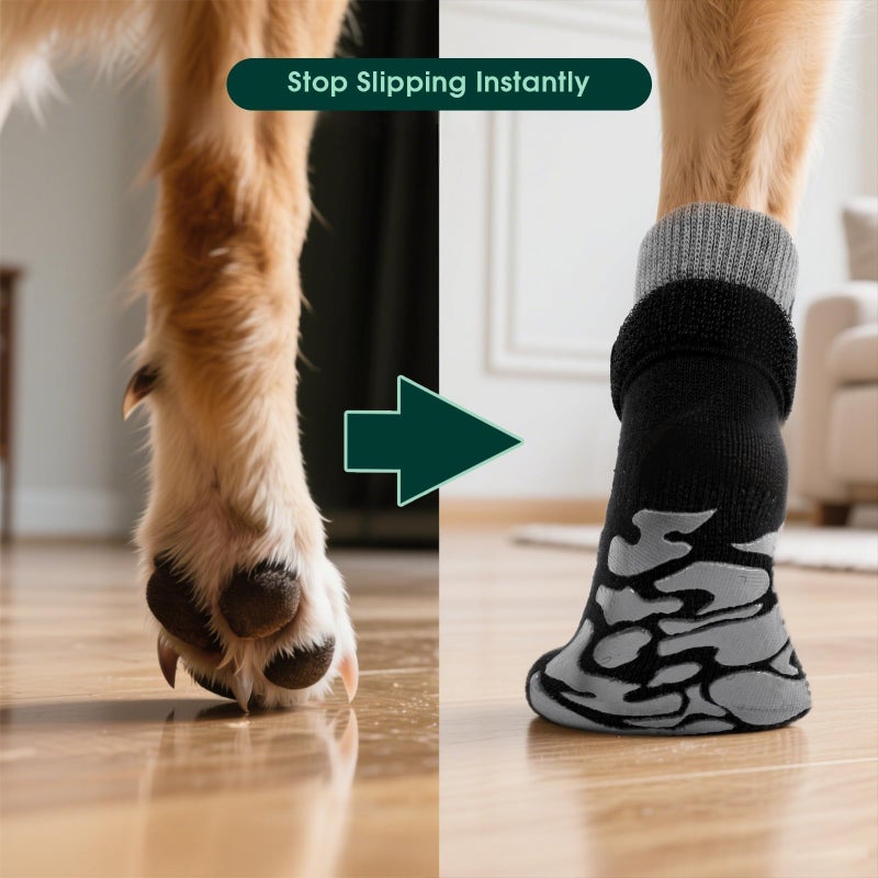 Kuoser Non-Slip Dog Socks, 4 Pcs Socks to Prevent Licking Paws, Paw Protectors for Hot Pavement, Hardwood Floors, Traction Control for Small, Medium, Large Dogs - Image 5