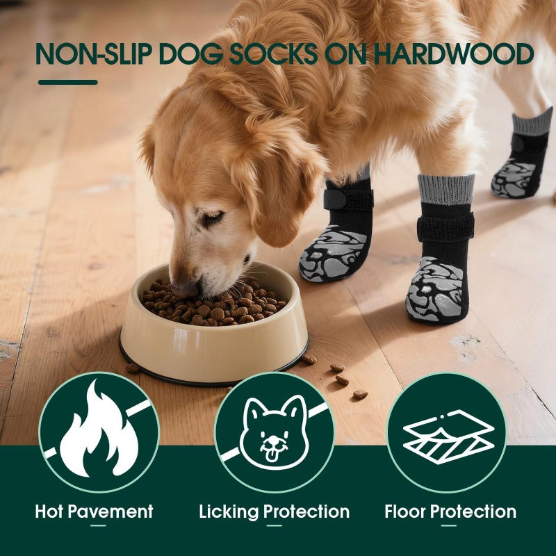 Kuoser Non-Slip Dog Socks, 4 Pcs Socks to Prevent Licking Paws, Paw Protectors for Hot Pavement, Hardwood Floors, Traction Control for Small, Medium, Large Dogs - Image 4