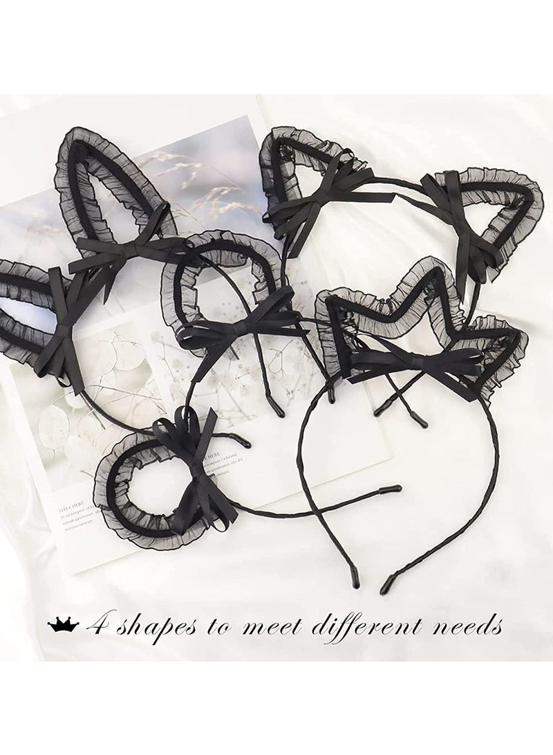 Headbands, Sweet Cat Ears Headband, Rabbit Ears Hairbands, Thin Metal Bands with Cloth Wrapped Rubber, Crown Tiara Headpiece for Masquerade Party Birthday Headwear Cosplay (4Pcs) - Image 4