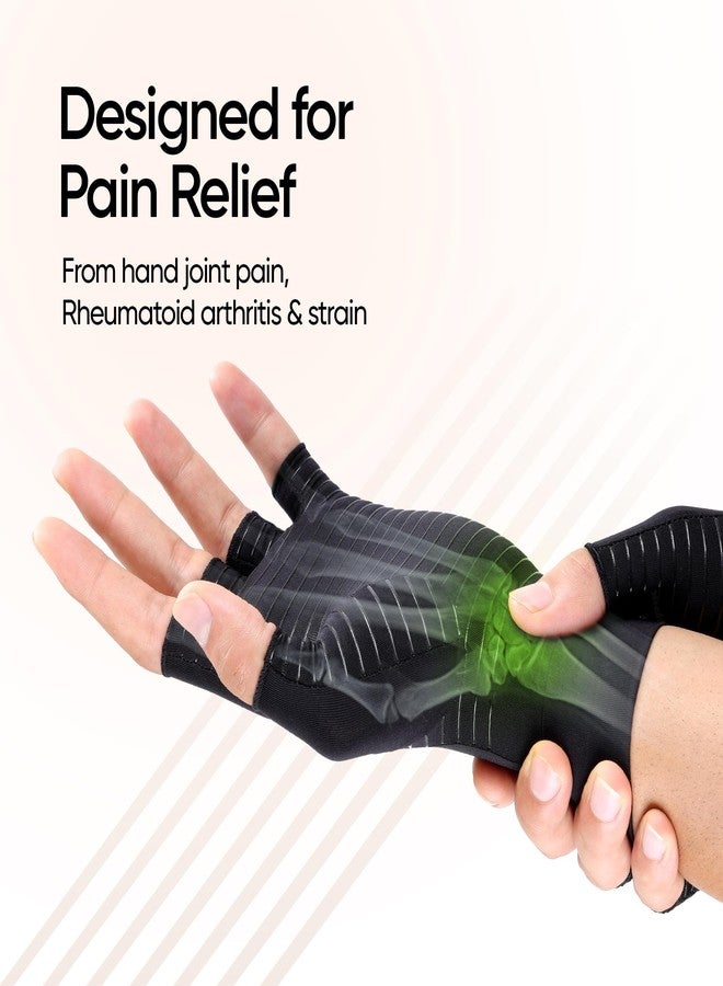 فريدو قفازات فريدو الضاغطة لتخفيف آلام المفاصل والتهاب المفاصل | تصميم بدون أصابع، دعم لليد مع قبضة سيليكون مانعة للانزلاق | قفازات تعمل باللمس للكتابة، والتمارين الرياضية، والاستخدام اليومي - للرجال والنساء | أسود | مقاس XL - Image 2