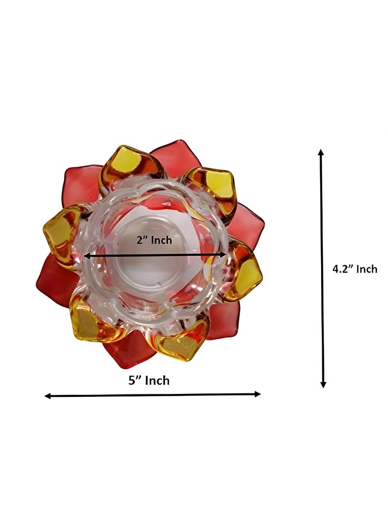 Breewell Breewell Fancy Crystal Glass Lotus Candle Holders | Red & Yellow Color  - Image 2
