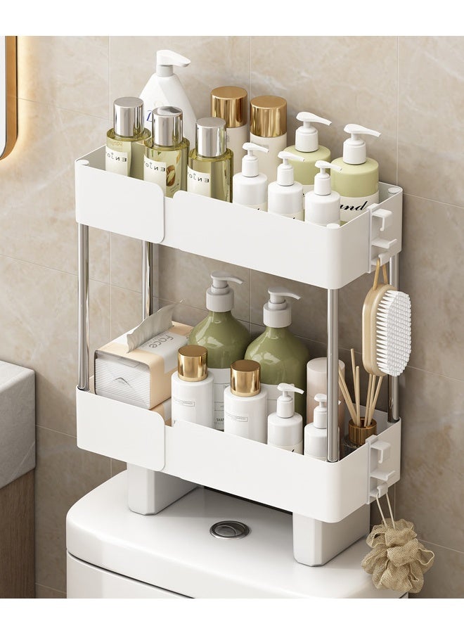 HOMESTAR Over Toilet Storage Rack, 2-Tier Bathroom Organizer Shelf with Elevated Guardrail Non-Slip Suction Cups, No Drill Installation, Large Capacity Stand for Shampoo, Soap, Towels(White) - Image 1