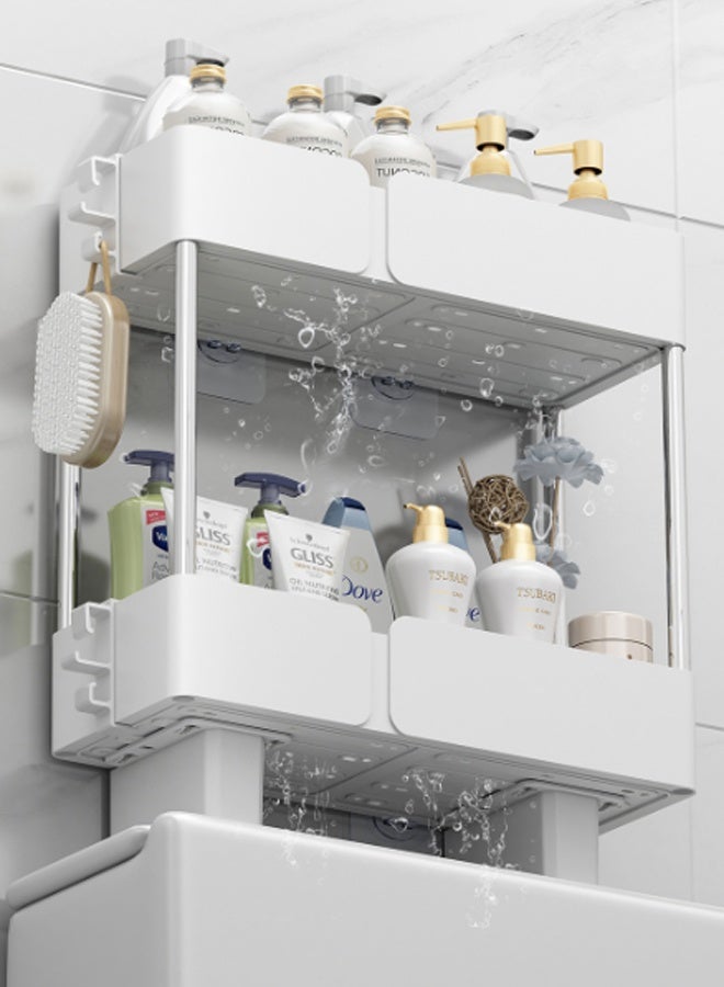 HOMESTAR Over Toilet Storage Rack, 2-Tier Bathroom Organizer Shelf with Elevated Guardrail Non-Slip Suction Cups, No Drill Installation, Large Capacity Stand for Shampoo, Soap, Towels(White) - Image 3