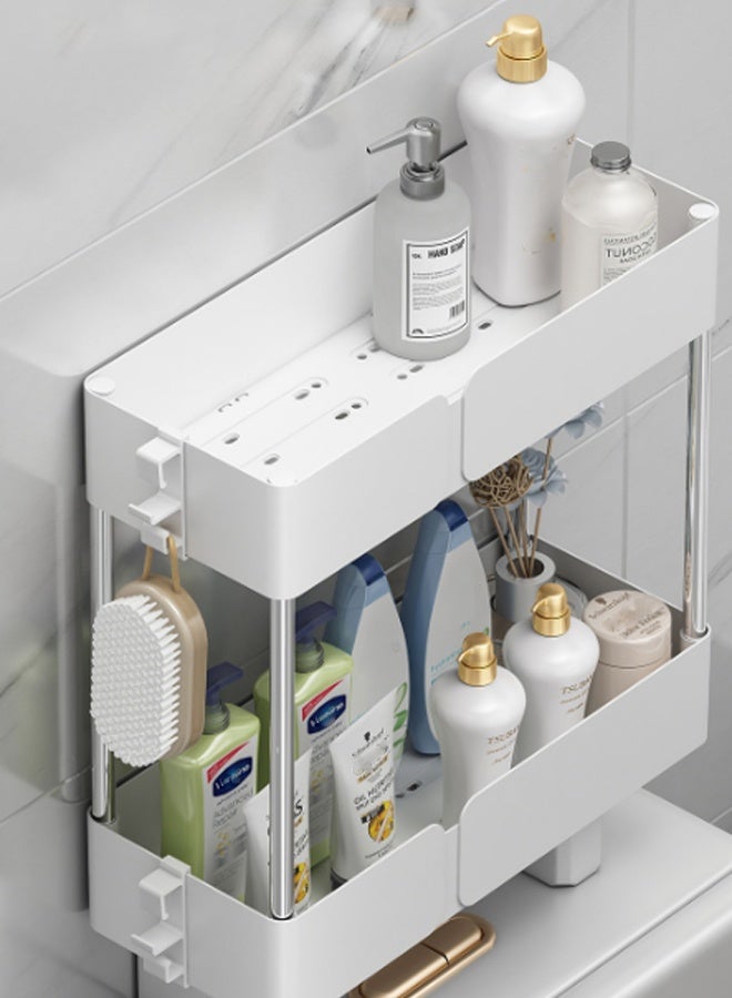 HOMESTAR Over Toilet Storage Rack, 2-Tier Bathroom Organizer Shelf with Elevated Guardrail Non-Slip Suction Cups, No Drill Installation, Large Capacity Stand for Shampoo, Soap, Towels(White) - Image 4