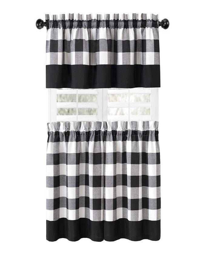 GoodGram Modern Country Farmhouse 3 Piece Buffalo Plaid Checkered Cafe Kitchen Curtain Tier & Valance Set - Assorted Colors & Sizes (Black, 36 in. L) - Image 2