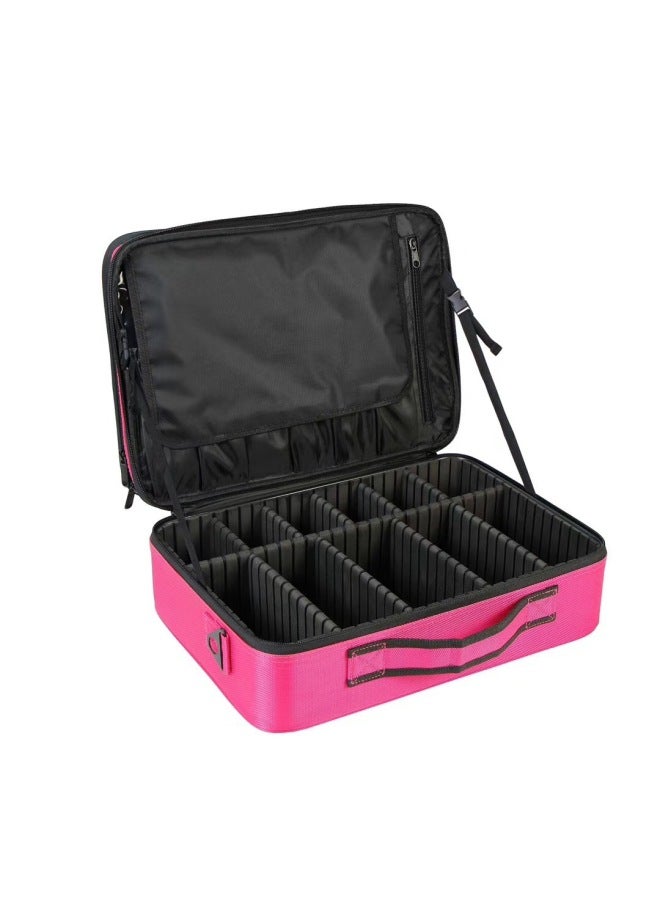 Generic Studio Makeup Oxford Cloth Partition Storage Cosmetic Case Large With Shoulder Strap Makeup Portable Beauty Kit-Color:Rose Red - Image 4