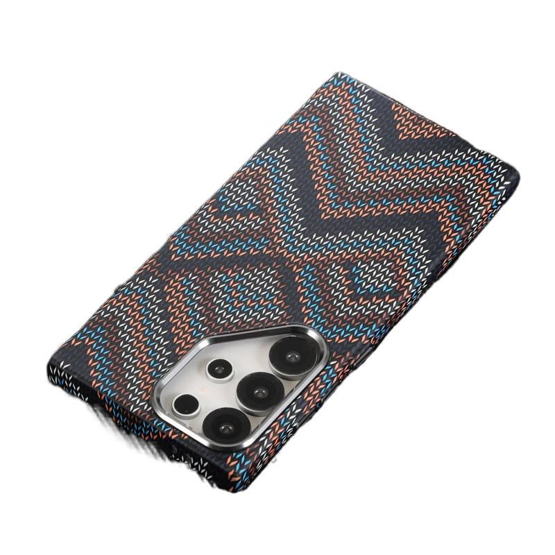 غطاء واقي بPC لـ Samsung Galaxy S24 Ultra باللون Geometric Pattern مضاد للانزلاق مع نسيج ألياف الكربون وحماية من السقوط مع مقاوم للصدمات مع قبضة مضادة للانزلاق للمكتب المنزلي - Image 4