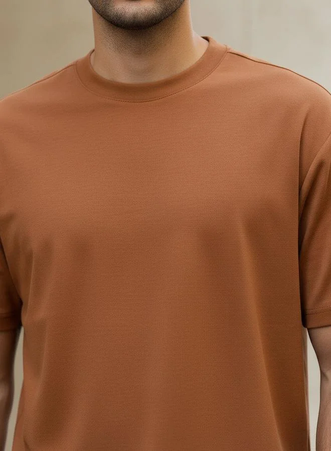Splash FAV ORANGE Men Relaxed Fit Crew Neck Drop Shoulder Sleeve T shirt for Men | Best Price UAE