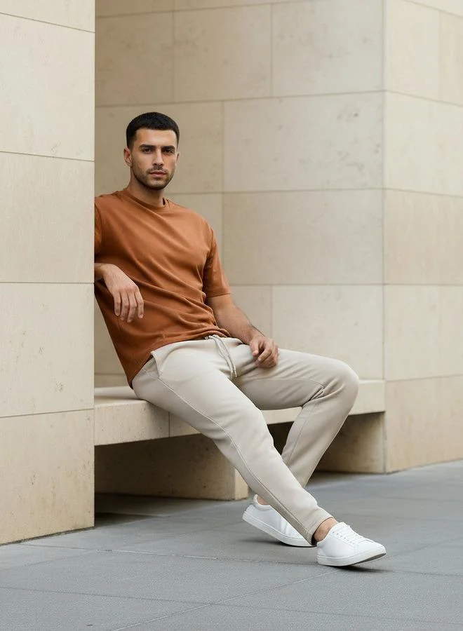 Splash FAV ORANGE Men Relaxed Fit Crew Neck Drop Shoulder Sleeve T shirt for Men | Best Price UAE