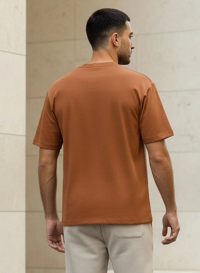 Splash FAV ORANGE Men Relaxed Fit Crew Neck Drop Shoulder Sleeve T shirt for Men | Best Price UAE