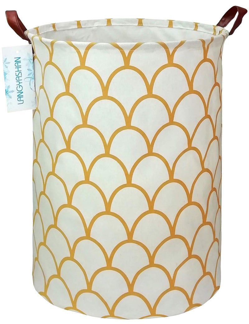 LANGYASHAN Laundry Basket Canvas Fabric Collapsible Organizer Basket for Storage Bin Toy Bins Gift Baskets Bedroom Clothes Children Nursery Hamper gold egg