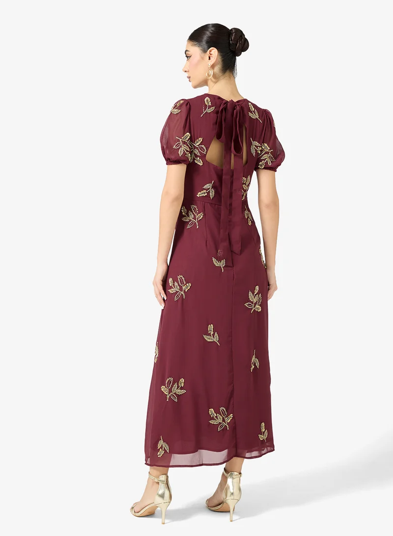 Maya Embellished Short Sleeve Maxi Dress with Open Back