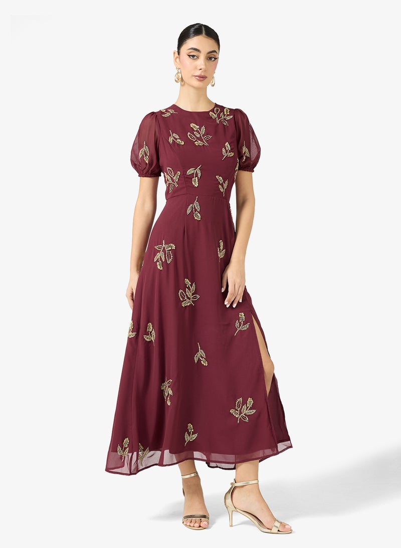 Maya Embellished Short Sleeve Maxi Dress with Open Back - Image 4