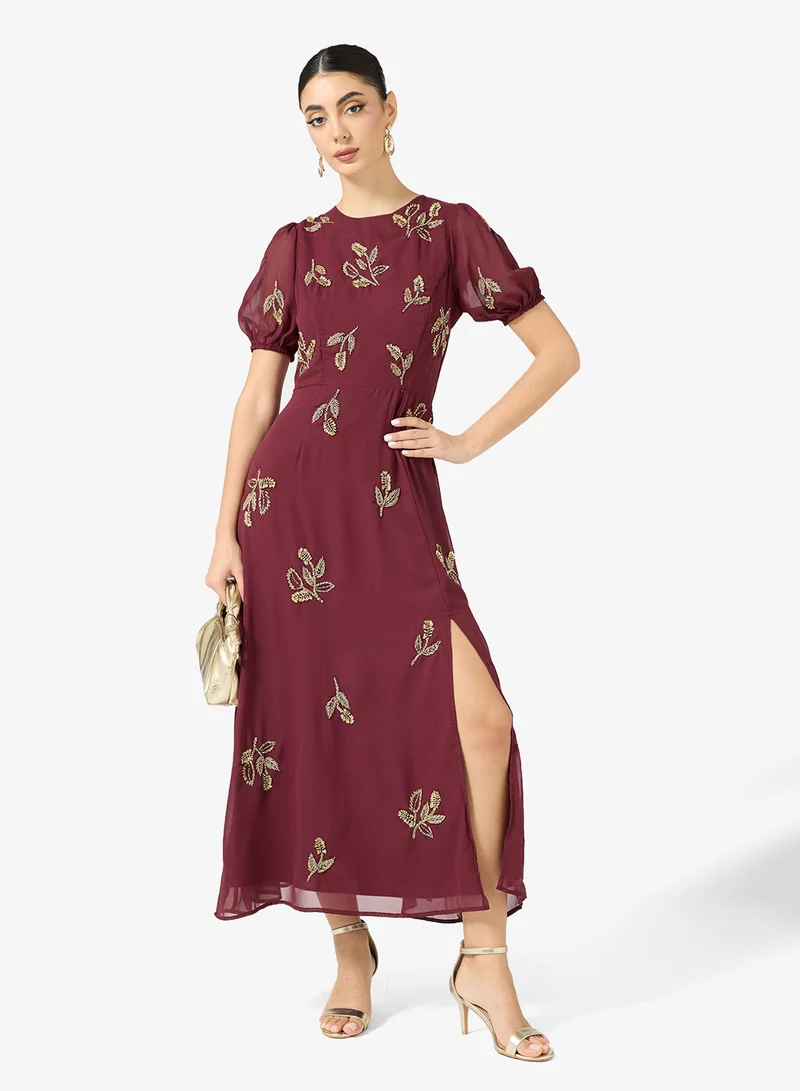 Embellished Short Sleeve Maxi Dress with Open Back