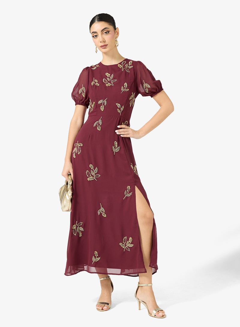 Maya Embellished Short Sleeve Maxi Dress with Open Back - Image 1