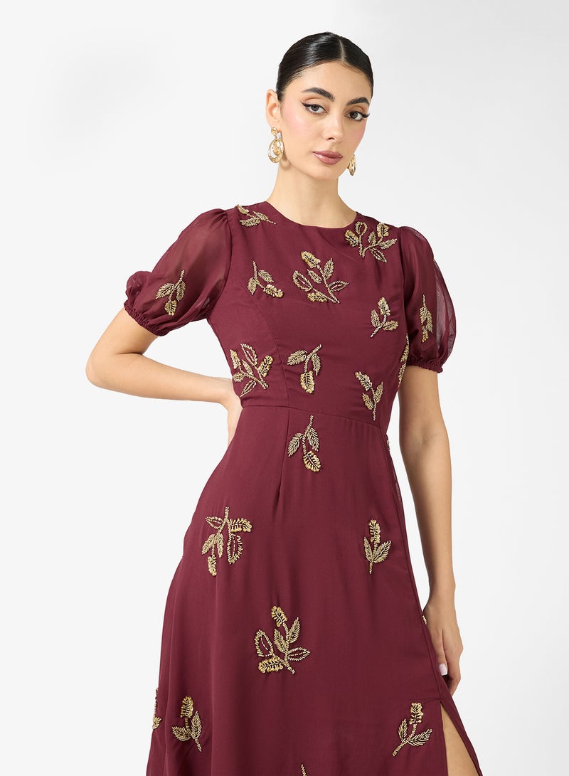 Maya Embellished Short Sleeve Maxi Dress with Open Back - Image 3