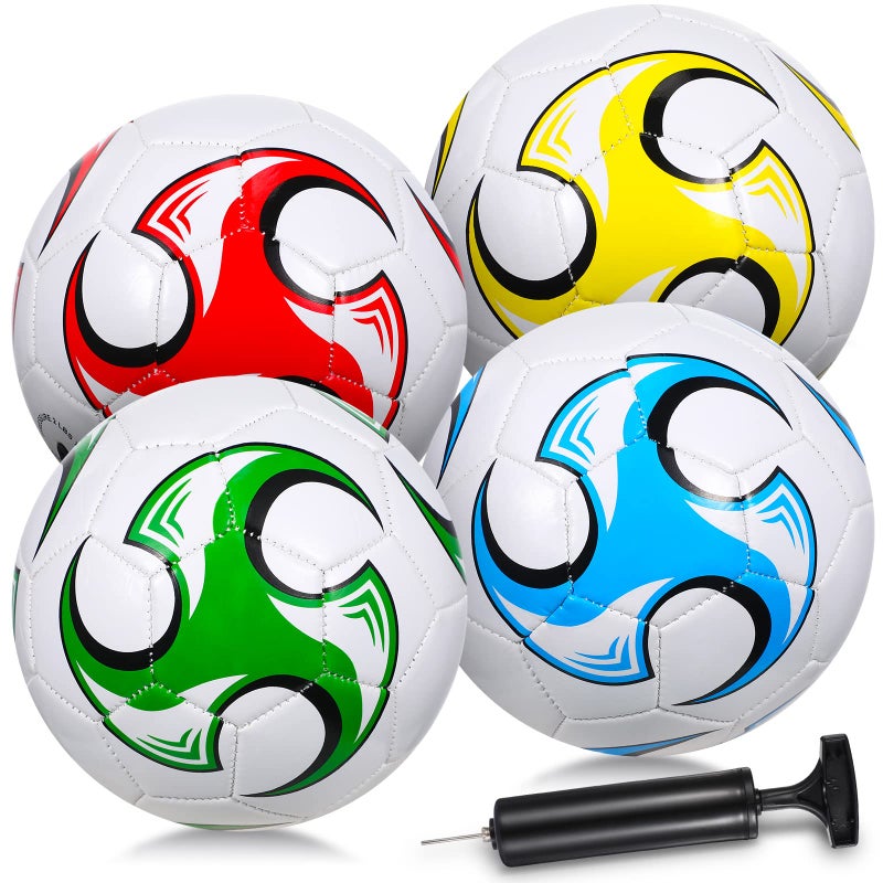 Shappy 4 Pcs Soccer Ball Size 3 with Pump Deflated Outdoor Indoor Soccer Balls Football for Sport Game Youth Boys Teens Adult Training Practice Gifts