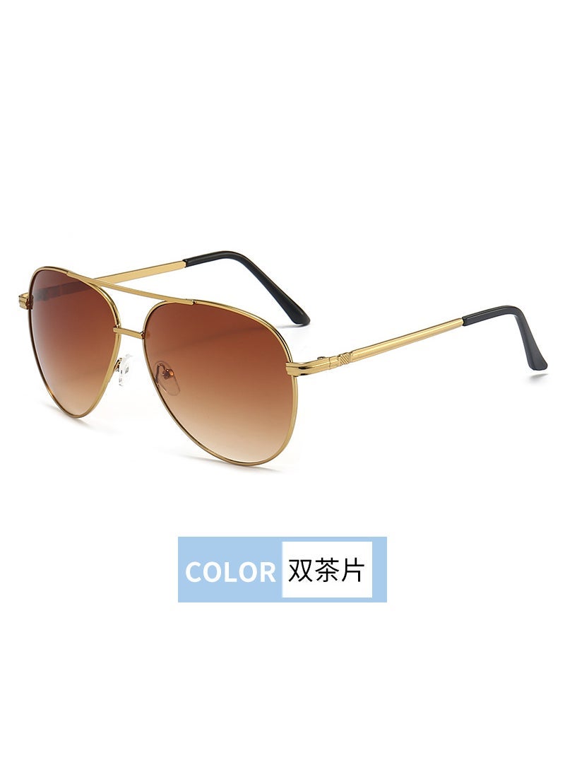 Korean Style Color Gradient Sunglasses Unisex Sunglasses Double Beam Round Face Slimming Picnic Travel Sunshade Glasses Double Tea Pieces