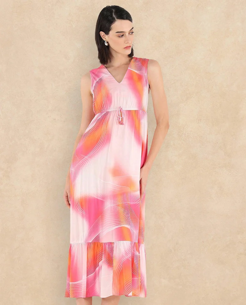 Rareism Women's Sleeveless Multi Printed Maxi Dress