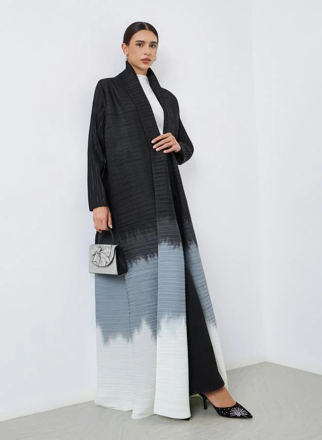 تايك تو عباية محبوكة بكسرات بلونين وحزام وأكمام طويلة