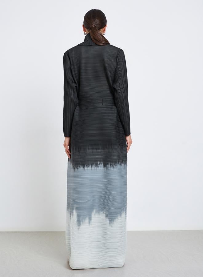 Take Two Color Blocked Textured Pleated Belted Long Sleeve Abaya - Image 5