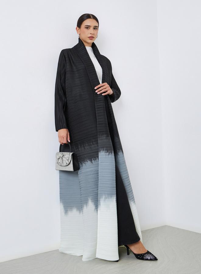 Take Two Color Blocked Textured Pleated Belted Long Sleeve Abaya - Image 1