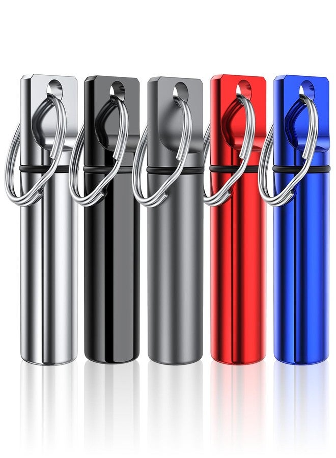 Creztail 5 Packs Pill Case Keychain, Aluminum Alloy Mini Portable Pill Bottle, Waterproof Keychain Pill Holder for Purse, Pill Holder with Keyring for Outdoor Camping Travel(5 Colors - Image 1