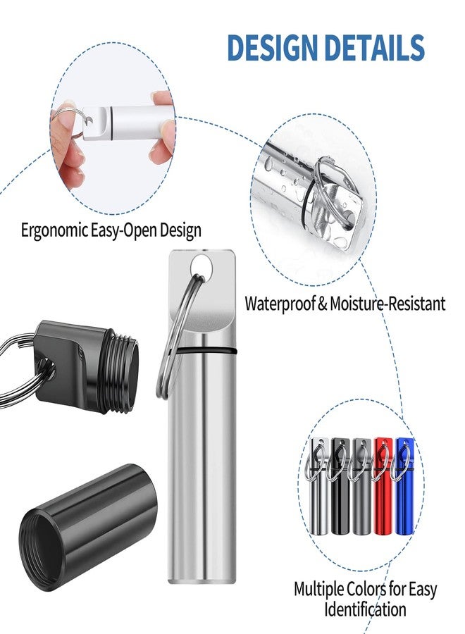 Creztail 5 Packs Pill Case Keychain, Aluminum Alloy Mini Portable Pill Bottle, Waterproof Keychain Pill Holder for Purse, Pill Holder with Keyring for Outdoor Camping Travel(5 Colors - Image 3
